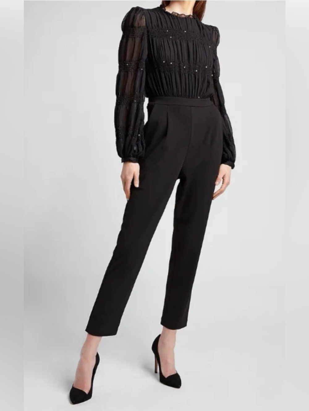 NWT Express Black Long-Sleeve Pleated Jumpsuit - Size XS
